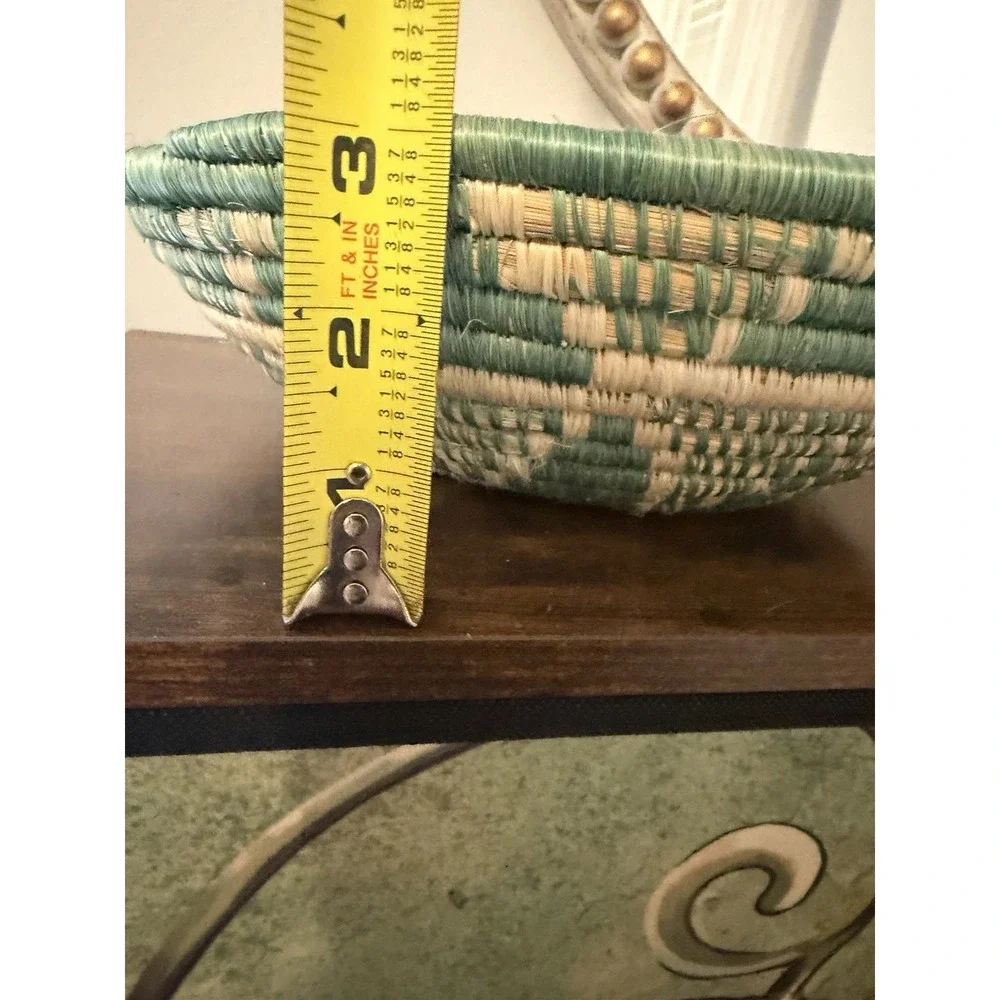Handwoven African Basket‎ Bowl Green Natural Fiber Coiled Wall Decor 12